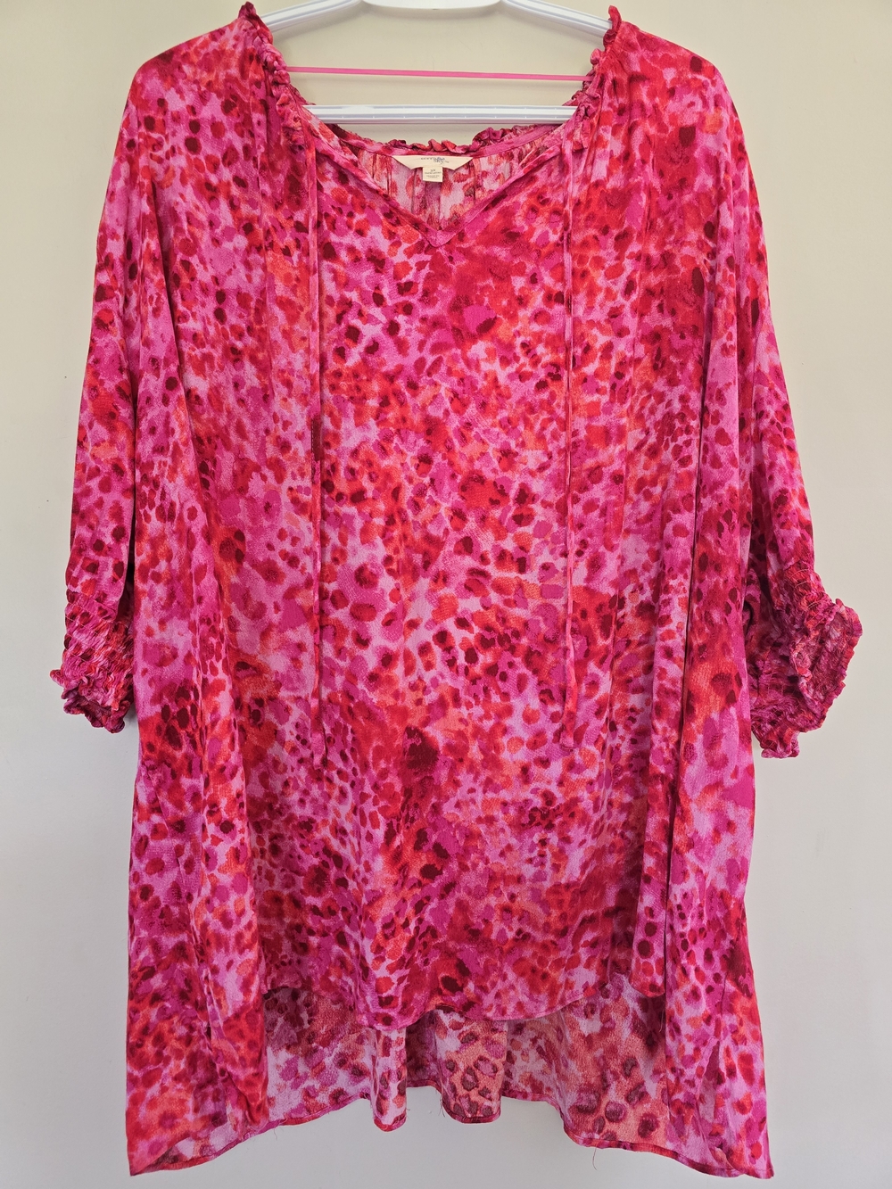 Terra & Sky Pink Fuchsia Printed Peasant Blouse. Size 3X.